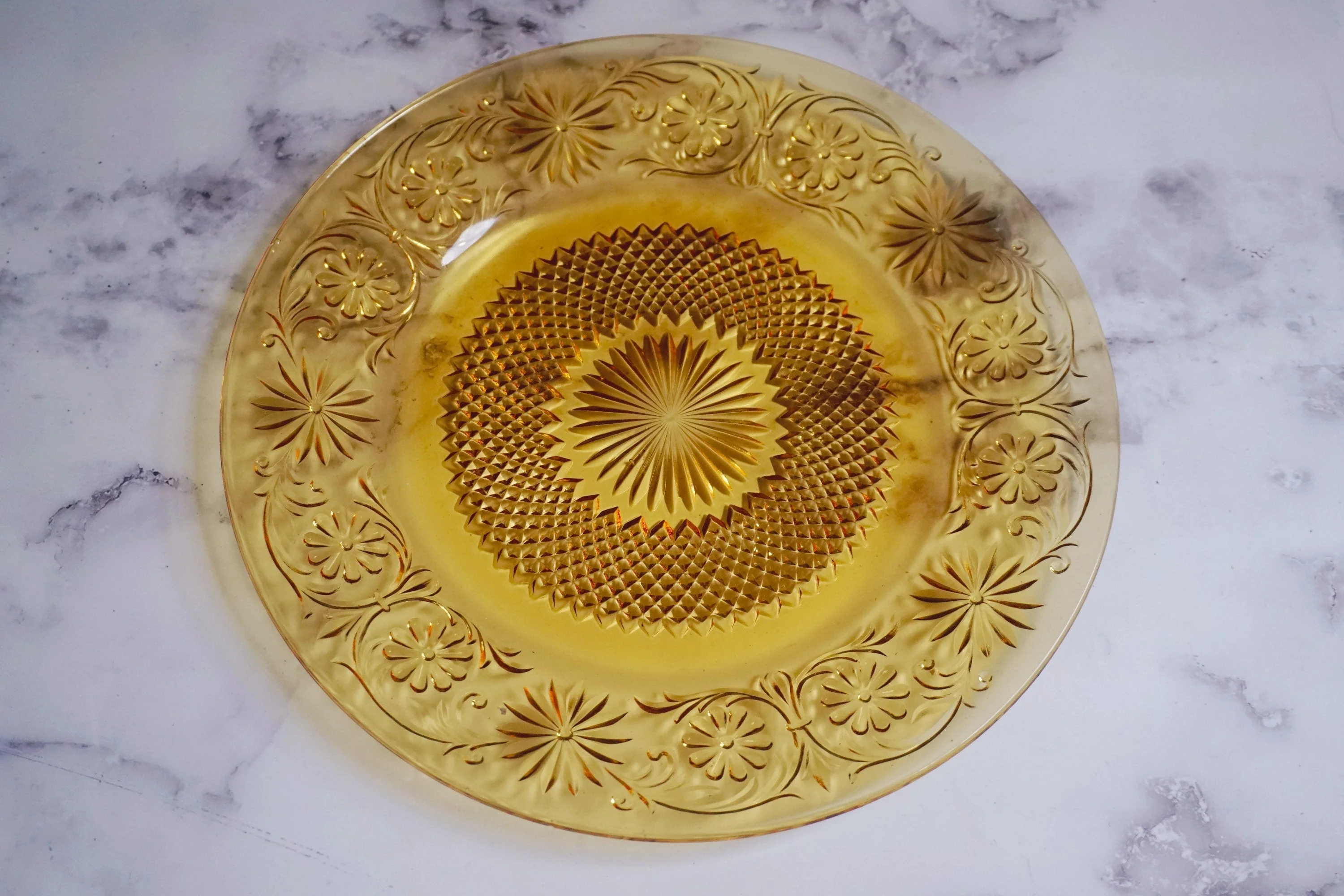 Vintage Amber Depression Glass Set In Daisy Pattern | Cup, Plate, Bowl, Creamer, Goblet, Serving Dish by Indiana Glass - Image 10
