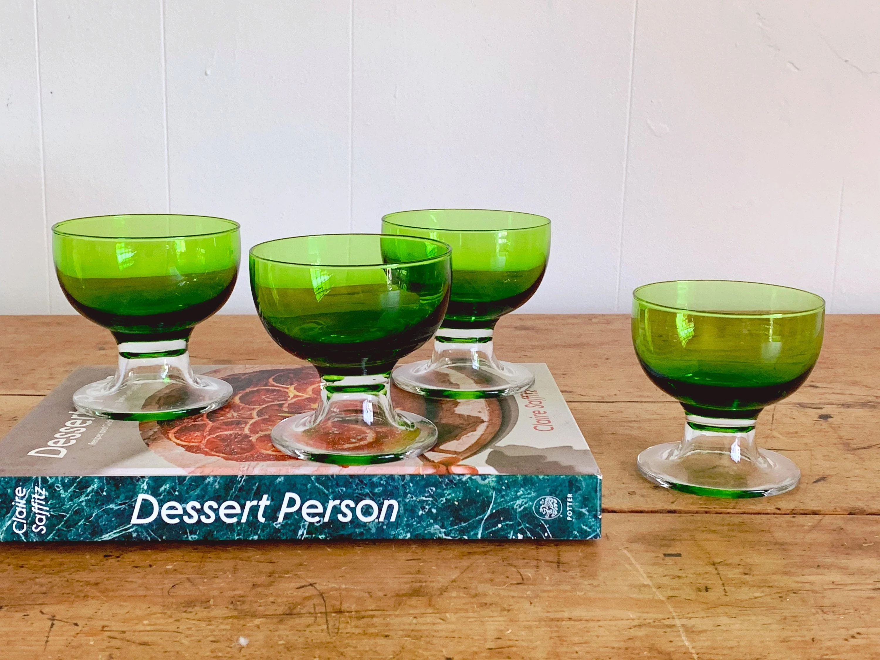 Vintage Bright Green Dessert Cups Sherbert Glasses Water Goblets with Clear Foot | Champagne Coupe Craft Cocktail Glasses Set of 2, 4 or 6 - Image 6