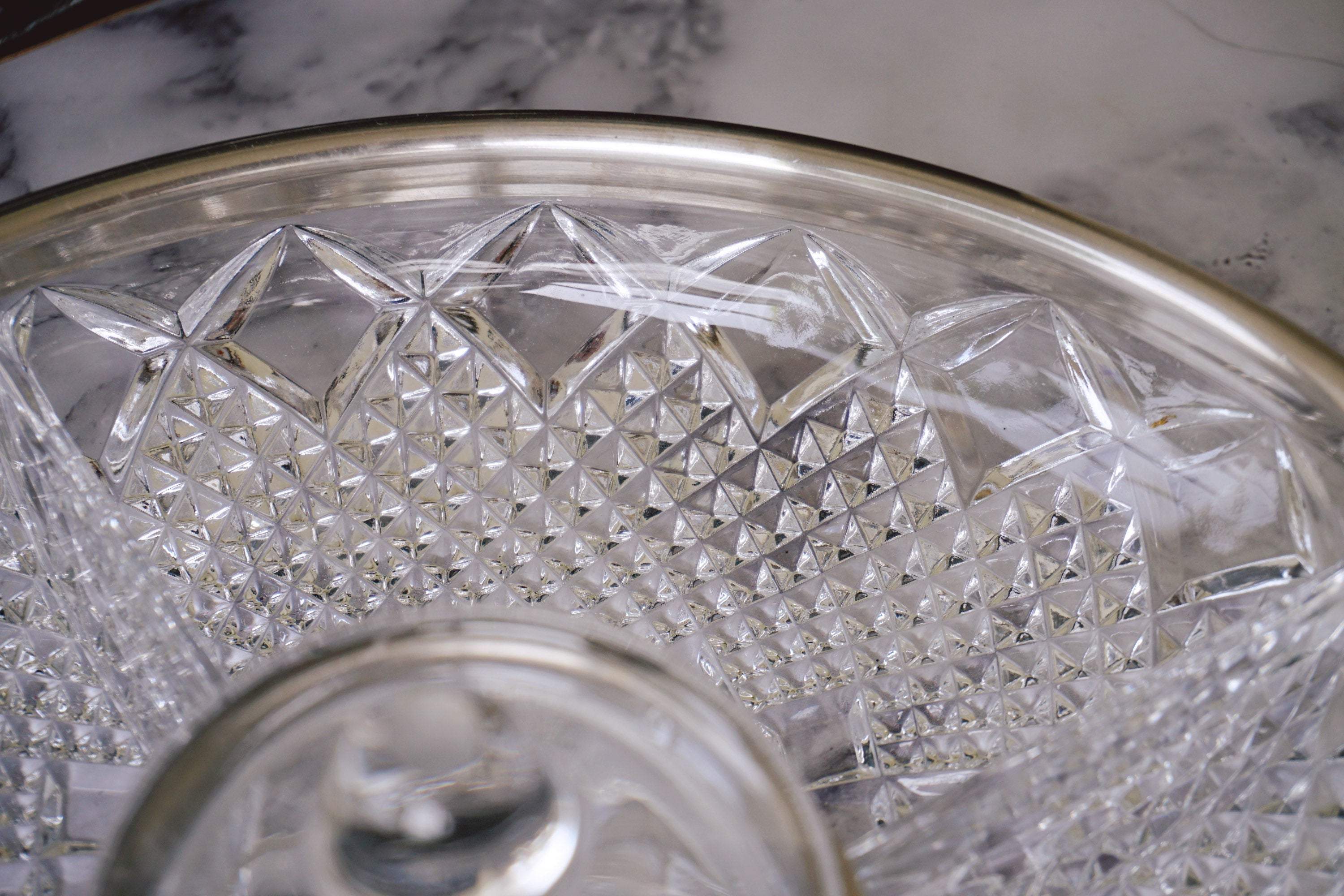 Vintage Heavy Cut Lead Crystal Divided Relish Tray with Silver-Plated Rim | Holiday Entertaining 5-Part Divided Snack Bowl - Image 8